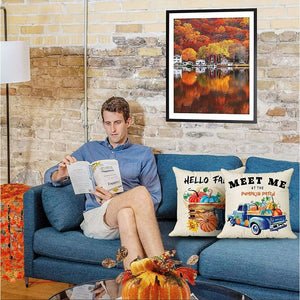💯CLEARANCE❗️❗️ Set of 4 Hello Fall Pillow Covers Pumpkin Wreath Farm Truck Sunflower 18x18