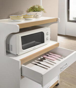 Portable Kitchen Microwave Cart | 1 Drawer + 2 Doors With Shelf for Storage | White Cabinet