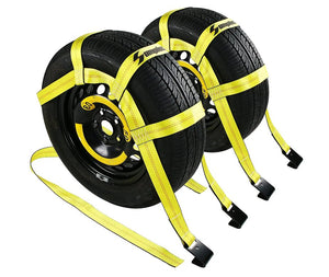 2 PackTow Dolly Basket Straps with Flat Hooks Car Wheel Tire Net Fits Most 15"-19"