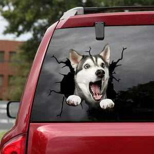 Siberian Husky 3D Crack Car Sticker