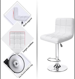 NEW, Set of Four (4) Leather Adjustable Swivel Bar Stools Dining chairs, Modern Barstools, White