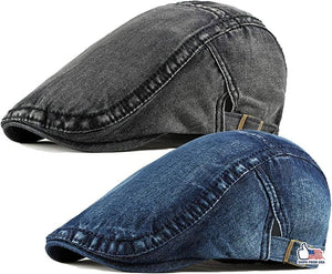 2 Pack Mens Denim Cotton Newsboy Cap Ivy Gatsby Cabbie Hats