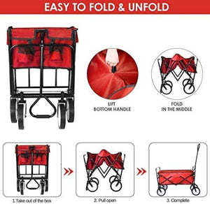 22lbs Collapsible Heavy-Duty Wagon, Canvas Cart, for Outdoor, Garden, Shopping, Camping-RED