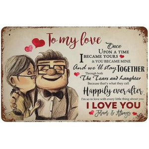 💯'Love Once Upon A Time' Vintage Metal Tin Sign Carl and Ellie Wall Art Tin Signs 8x12💯