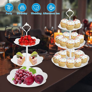 3-TIER Cupcake Pastry Stand Embossed Display Tower, Pastry Serving Tray for ALL Occasions