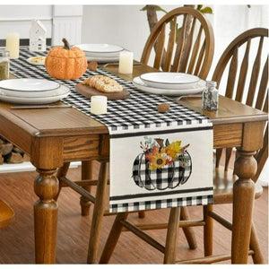 💯CLEARANCE❗️❗️Buffalo Plaid Watercolor Pumpkin Sunflower Thanksgiving Table Runner 72"