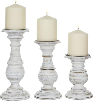 Set of 3 Traditional and Timeless Mango Wood Pillar Candle Holder