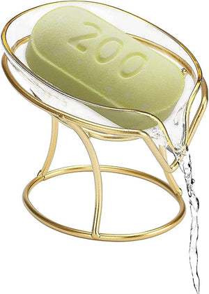 Decorative Bathroom Soap Tray with Gold Iron Frame - Self Draining Soap Dish