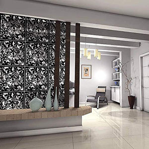 Hanging Room Divider 12 Pcs Flower Carving Pattern Panels Decorative Wall Screen Decor Black