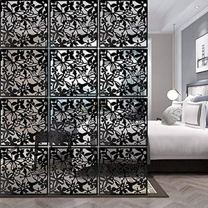Hanging Room Divider 12 Pcs Flower Carving Pattern Panels Decorative Wall Screen Decor Black