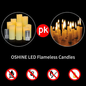 Set of 9 Flameless, Battery Operated Pillar LED Candles with Remote & Timer