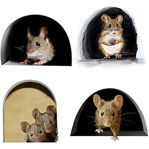 Set of 4 Wall Sticker 3D Mouse Hole Realistic Mouse Hole Bedroom Decoration