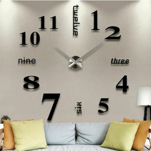 3D Large Wall Clock Mirror Surface Modern DIY Sticker Office Home Shop Art Decor