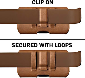Leather Cell Phone Belt Case Pouch with Belt Clip for iPhone (Brown)