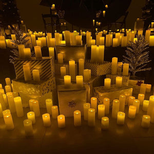 Set of 9 Flameless, Battery Operated Pillar LED Candles with Remote & Timer