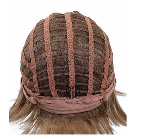 Pixie Cut Layered Wigs with Bangs Straight Synthetic Hair (Blonde Mixed Brown)