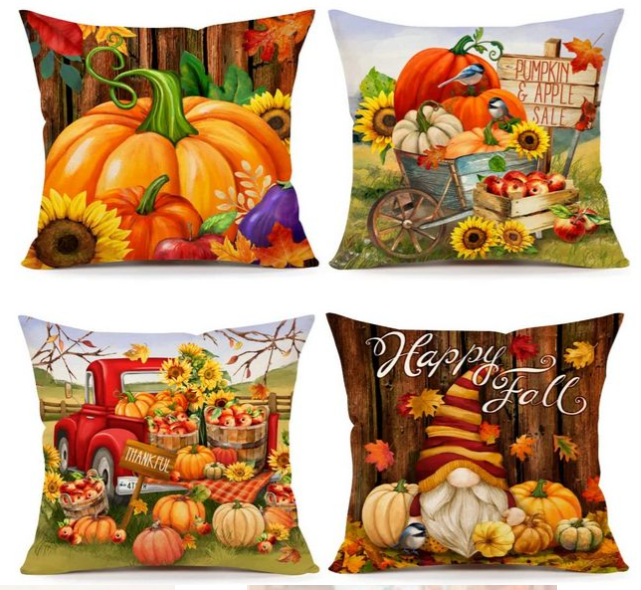 💯CLEARANCE❗️❗️Set of 4 Happy Fall Gnome Apples Sunflower Fall Decor Pillow Covers 18x18💯