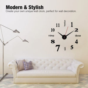 3D Large Wall Clock Mirror Surface Modern DIY Sticker Office Home Shop Art Decor