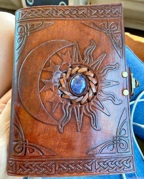 Sun & Moon Handmade Leather Bound Book Of Shadows speel Diary Notebook (5x7 in) | SALE!
