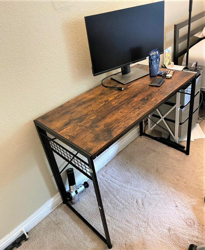 Heavy-Duty Foldable Computer Desk With Storage Hooks, Space Saving PC Gaming Workstation Desk,Solid