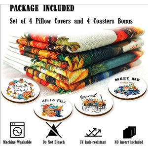 💯CLEARANCE❗️❗️ Set of 4 Hello Fall Pillow Covers Pumpkin Wreath Farm Truck Sunflower 18x18