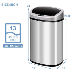 13 Gallon 50 Liter Kitchen Trash Can with Touch-Free & Motion Sensor,