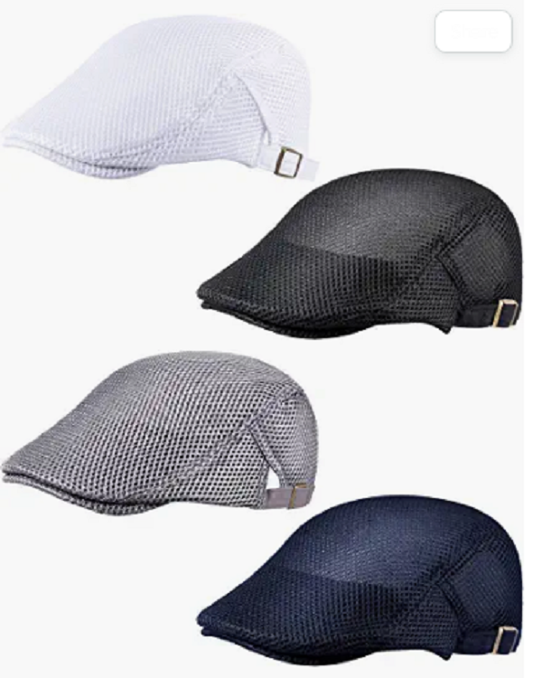 4 Pieces Newsboy Mesh Breathable Summer Hat Men Flat Cap for Driving Hunting