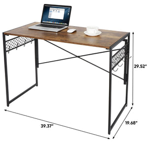 Heavy-Duty Foldable Computer Desk With Storage Hooks, Space Saving PC Gaming Workstation Desk,Solid