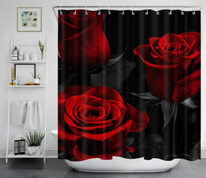 💯🔥4PCS 71x71 Red Rose Shower Curtain Sets with Non-Slip Rugs -NEW.