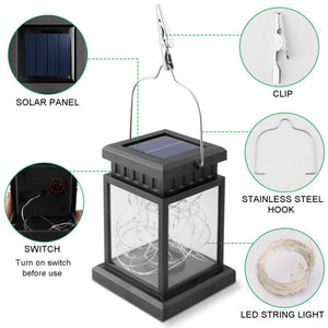 Hanging LED Light Solar Lantern Waterproof Lamp for Outdoor Yard Decor (Warm White)