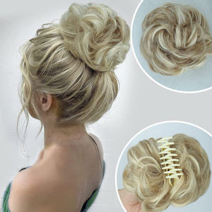Claw Clip in Hair Bun for Women Clip in Wavy Curly Hairpieces (Platinum Blonde Mix Ash Blonde)