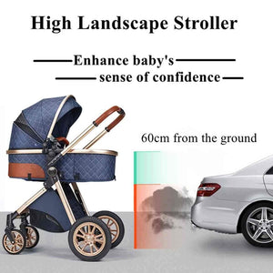 36lbs Luxury Baby Stroller 3 in 1 High Landscape Baby Cart blue and brown