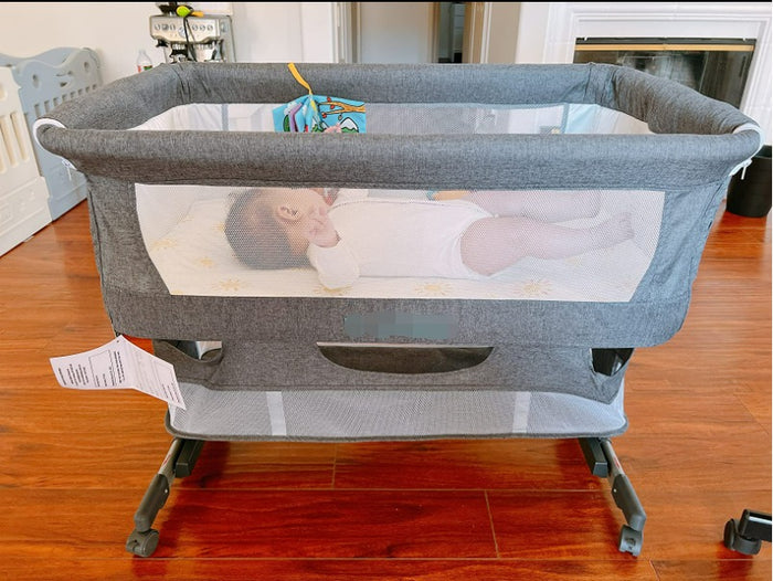 17lbs Bedside Crib with Storage Basket, Adjustable Portable Bed for Infant/Newborn