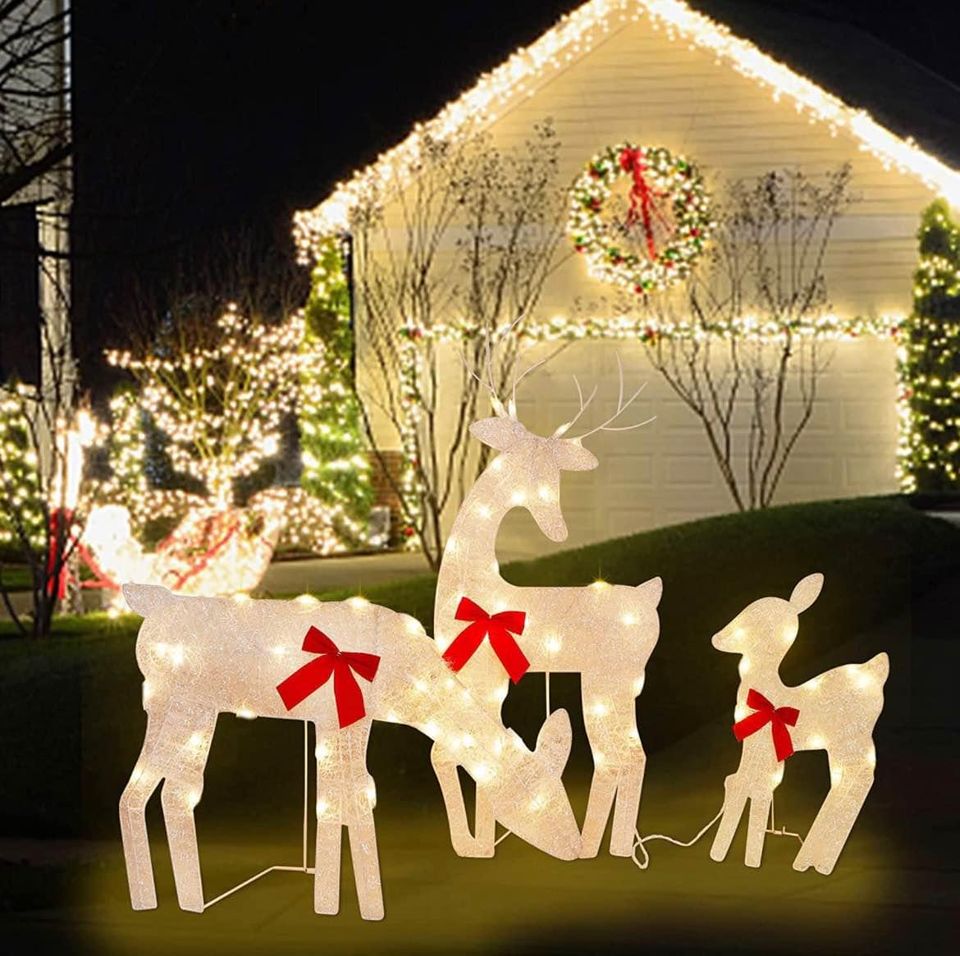 💥XMAS💥 3 Pack Reindeer Family Lighted 2D Deer Christmas Decor, w/ Clear 60 Count Lights