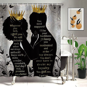 Fall in Love Black King Queen Shower Curtain Set for Bathroom, Black Couples Bathroom Sets with Shower Curtain and Rug