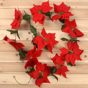 2 Pack Christmas Garland Artificial Christmas Flowers Decorations with Leaves Chain and Red Berries