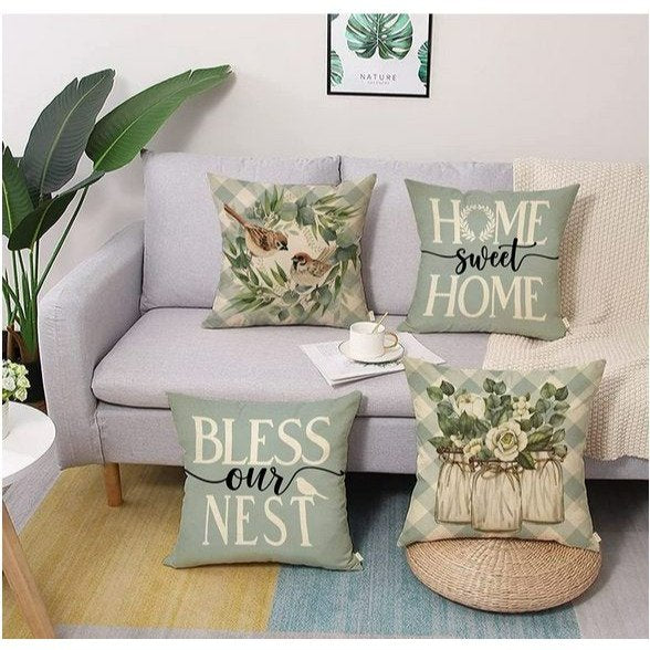 💯CLEARANCE❗️❗️Set of 4 Farmhouse Home Sweet Home Bird Wreath Throw Pillow Cover 18x18💯