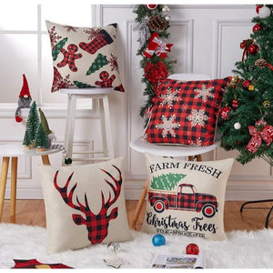 💯SALE❗️❗️Set of 4 Christmas Black Red Buffalo Plaid Pillow Covers Holiday Rustic 18×18