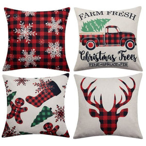 💯SALE❗️❗️Set of 4 Christmas Black Red Buffalo Plaid Pillow Covers Holiday Rustic 18×18