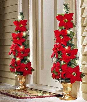 2 Pack Christmas Garland Artificial Christmas Flowers Decorations with Leaves Chain and Red Berries