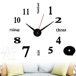 3D Large Wall Clock Mirror Surface Modern DIY Sticker Office Home Shop Art Decor