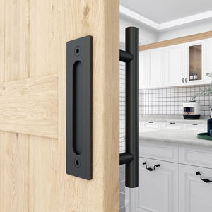 12" Sliding Barn Door Handles Black Hardware with Flush Finger Pull, Large Rustic Black