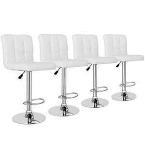Set of 4 White Modern Bar Stools PU Leather Chairs w/3 Level Gas Rod Metal Frame