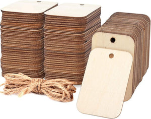 100 Pcs Unfinished Wood Pieces Rectangle-Shaped (2” x 1.3”)