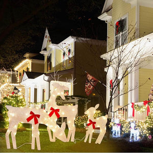 💥XMAS💥 3 Pack Reindeer Family Lighted 2D Deer Christmas Decor, w/ Clear 60 Count Lights