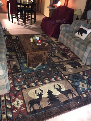 Buffalo Bear and wildlife area rug for Home and Farmhouse decoration 1'8"x2'7" (Brown/Red)