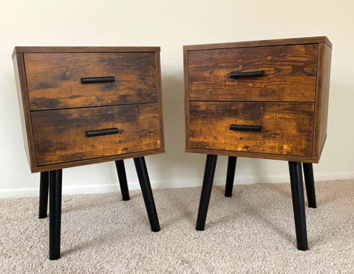 Set of 2 Vintage Bedside Table W/ 2 Drawer Storage, Home Furniture Nightstands