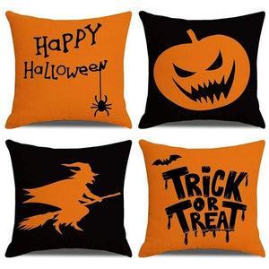 💯Set of 4 Halloween Decor Trick or Treat Throw Pillows Covers Black Orange 18x18"💯
