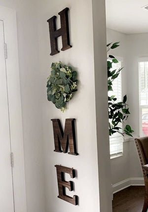 Rustic Wooden Home Sign with Artificial Eucalyptus Wreath Wall Hanging, 9.8 x