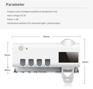 Toothbrush Sterilizer w/ UV Light Automatic Toothpaste Dispenser Holder
